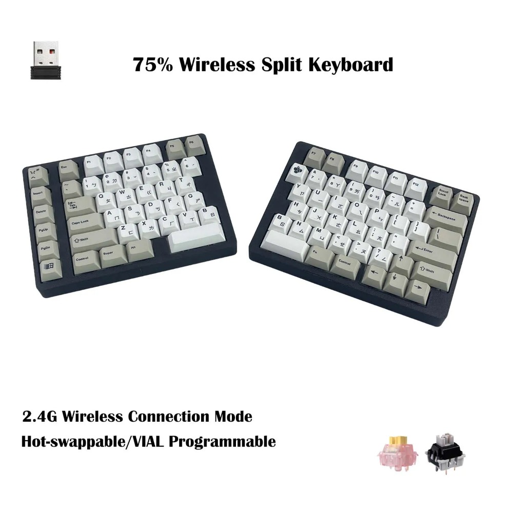 Tablet Accessories 3D Print - Teclado Mecânico Ergonômico WS75 Sem Fio,